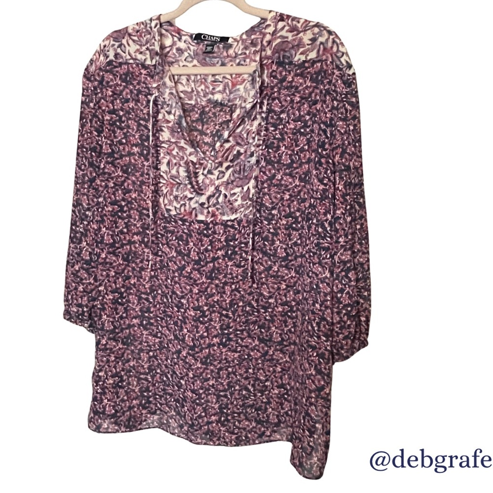 Chaps 3X peasant blouse P2P;29” L:30” Boho & Breezy! Purples and pinks.